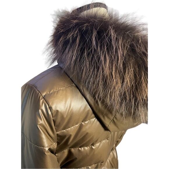 Blue Duck Puffer Coat Rabbit Fur Fox Fur Trim Reversible Medium - Picture 5 of 15